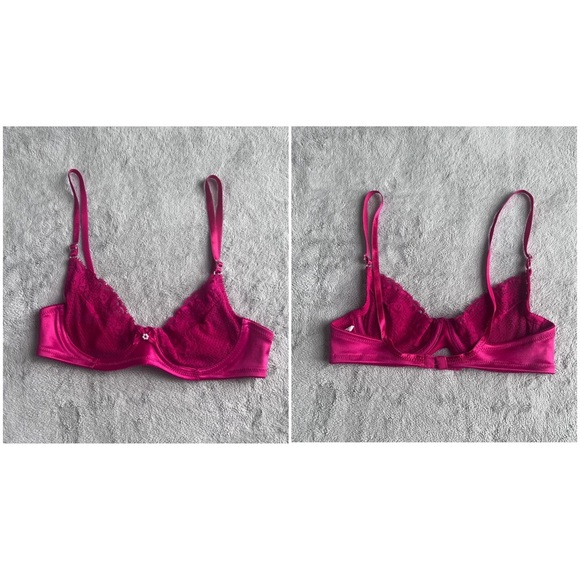 Victoria's Secret VTG 70s 80s Gold Crown Label Pink Lace Pearl Underwire Bra 34B - Picture 4 of 16